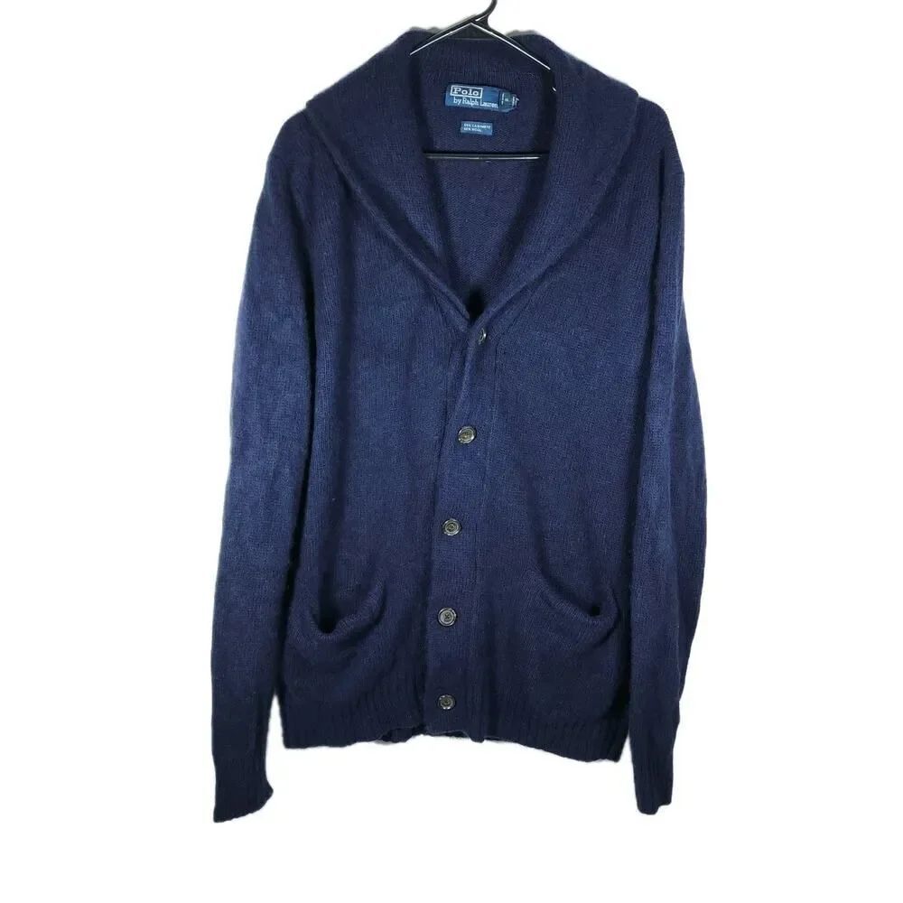 Polo Ralph Lauren Men's Sz M Blue Cashmer Long Sleeve ButtonUp Cardigan Sweater